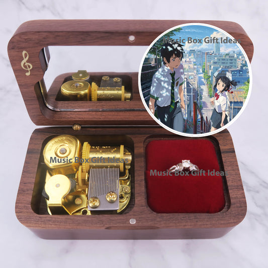 Personalized Makoto Shinkai Your Name Anime Soundtrack Kimi no Na wa Sankyo 18-Note Jewelry Music Box Gift (Wooden Clockwork) - Music Box Gift Ideas