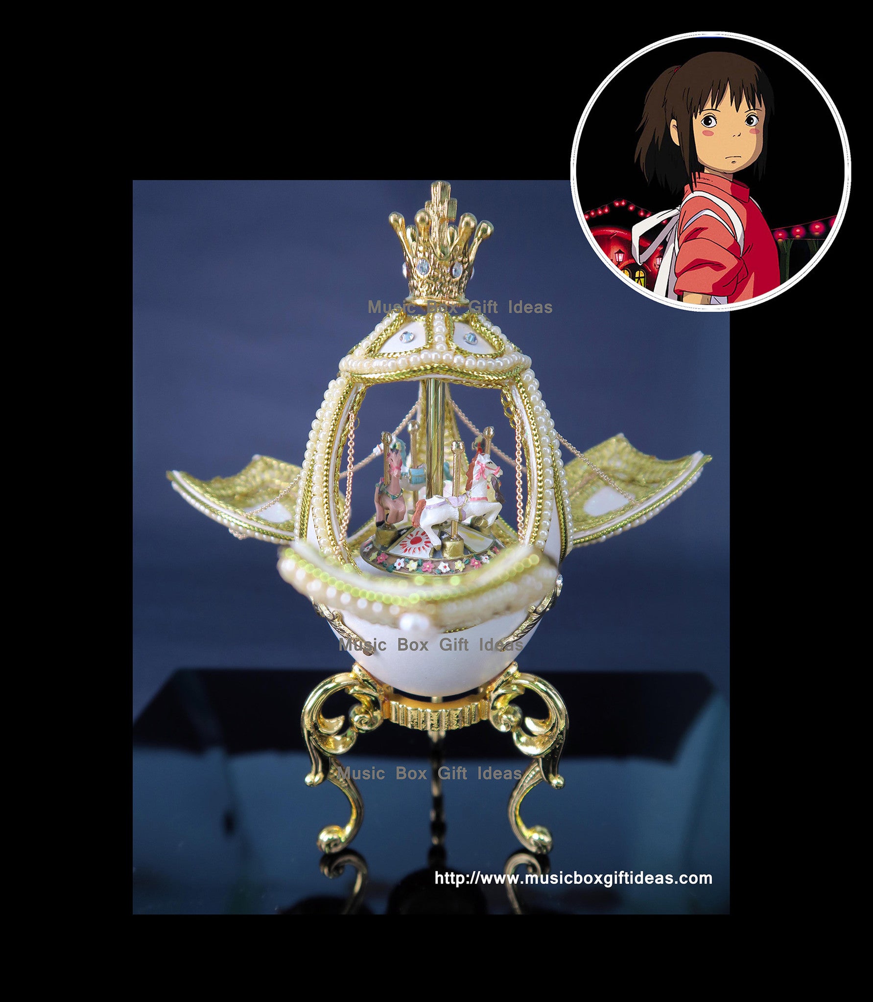 Eggshell White Merry Go Around Sankyo Music Box Studio Ghibli Spirited Away  Always with Me Gift | Music Box Gift Ideas